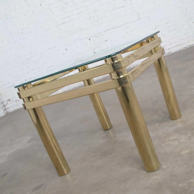 Vintage Modern Side End Table Brass With Glass Top in Style of Pace or Karl Springer For Sale - Image 9 of 13