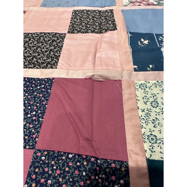 Vintage Multi-Color Pink Queen Quilt Top For Sale - Image 10 of 11