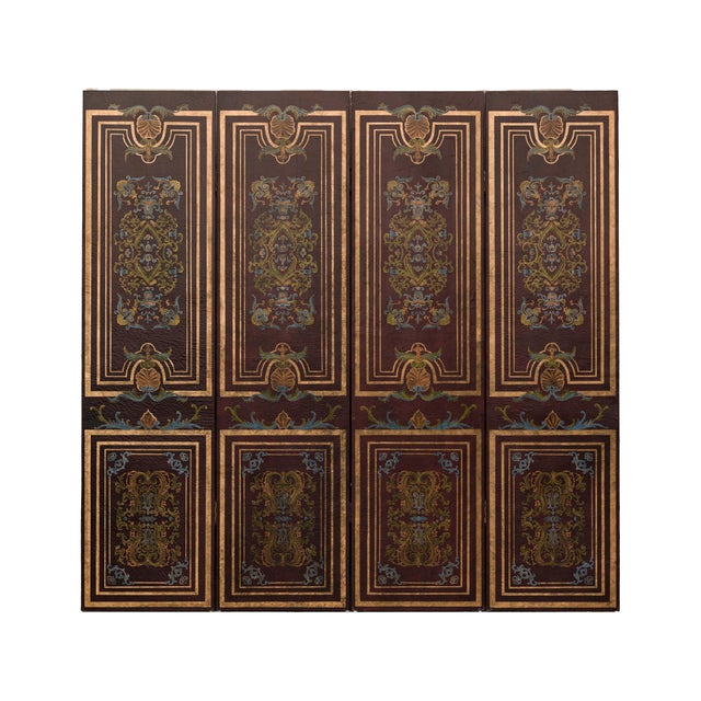 Vintage Chinese Four-Panel Painted Screen in Dark Red Brown Finish For Sale - Image 10 of 10