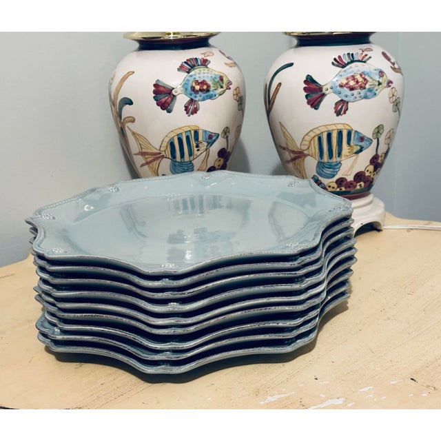 Rustic European Vintage Juliska Ceramics Charger “Berry and Thread Ice Blue Collection”- Set of 9 For Sale - Image 3 of 11