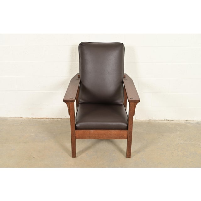 Mission Lifetime Furniture Antique Mission Oak Arts & Crafts Open Arm Reclining Morris Lounge Chair, Circa 1910 For Sale - Image 3 of 12