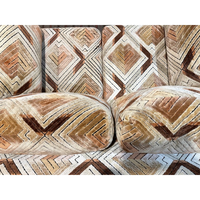 Textile Vintage Pair of Tuxedo Sofas in Chevron Pattern Attributed to Milo Baughman For Sale - Image 7 of 10