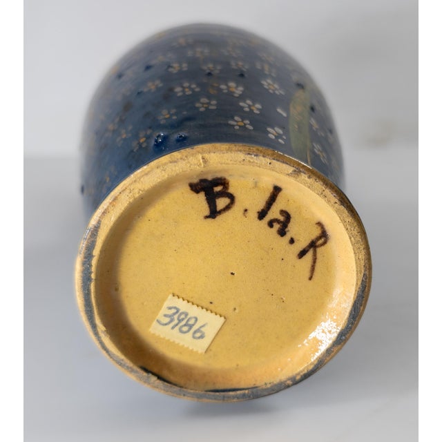 Blue 19th Century French Art Pottery Hand Painted Vase in Aesthetic Japonisme Style For Sale - Image 8 of 10