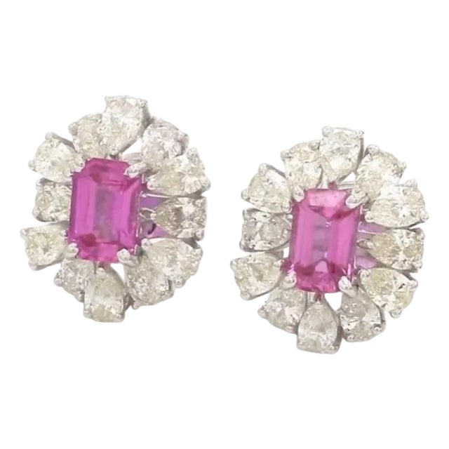 1.22 cts Natural pink sapphire and 1.88 cts diamond earrings in 14k gold For Sale
