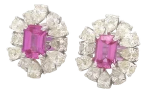 1.22 cts Natural pink sapphire and 1.88 cts diamond earrings in 14k gold