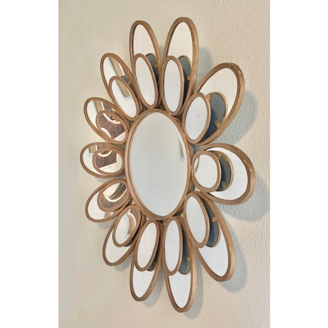 Copper Oversized 360° Multi-Angle Reflection, 2-Tiered Sculptural Sunburst Flower Mirror - McM, Hollywood Regency Style Deep Beveled Glass Mirror For Sale - Image 8 of 10