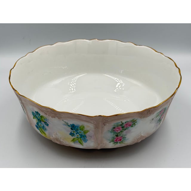 Rose 1920s Tirschenreuth Baronesse Bavaria Serving Bowl Hand-Painted Roses 24k Gold Trim For Sale - Image 8 of 11