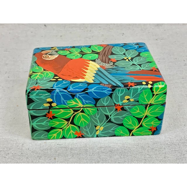 Vintage Hand Painted Wooden Parrot Box For Sale - Image 4 of 11