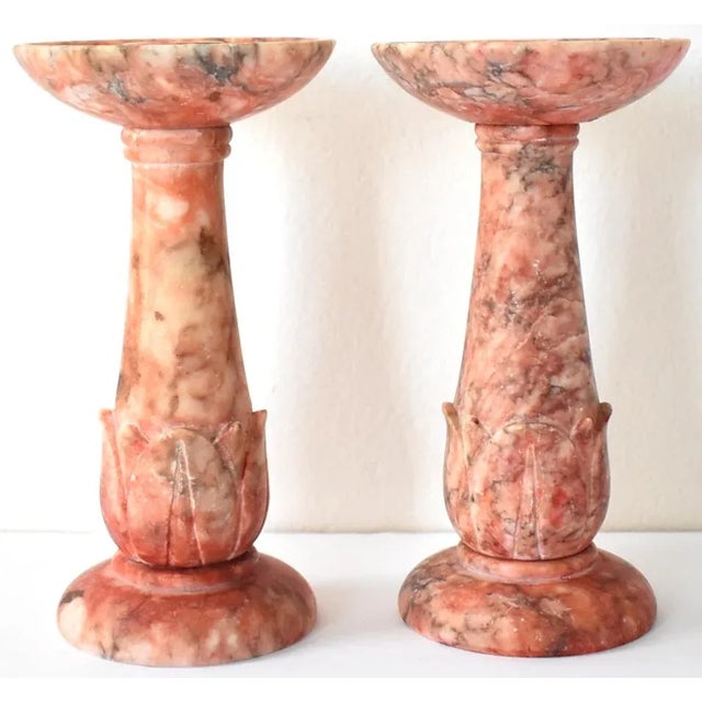 Pair of Vintage Italian Carved Griotte Marble Candlesticks For Sale - Image 13 of 13