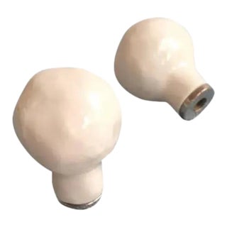 Contemporary Handmade Ceramic Small Ball Lamp Finials, White - a Pair For Sale