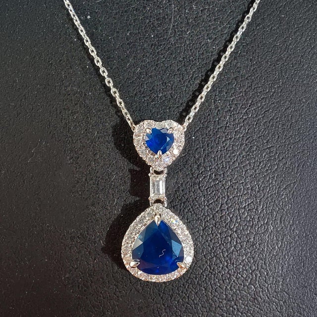 2020s Sapphire and Diamond Platinum Mini Pendant Necklace - Fei Liu For Sale - Image 5 of 6