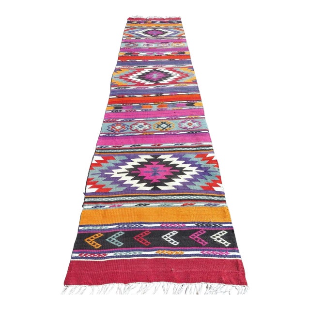 1960s Vintage Turkish Handknotted Kilim Runner -22"x103" For Sale