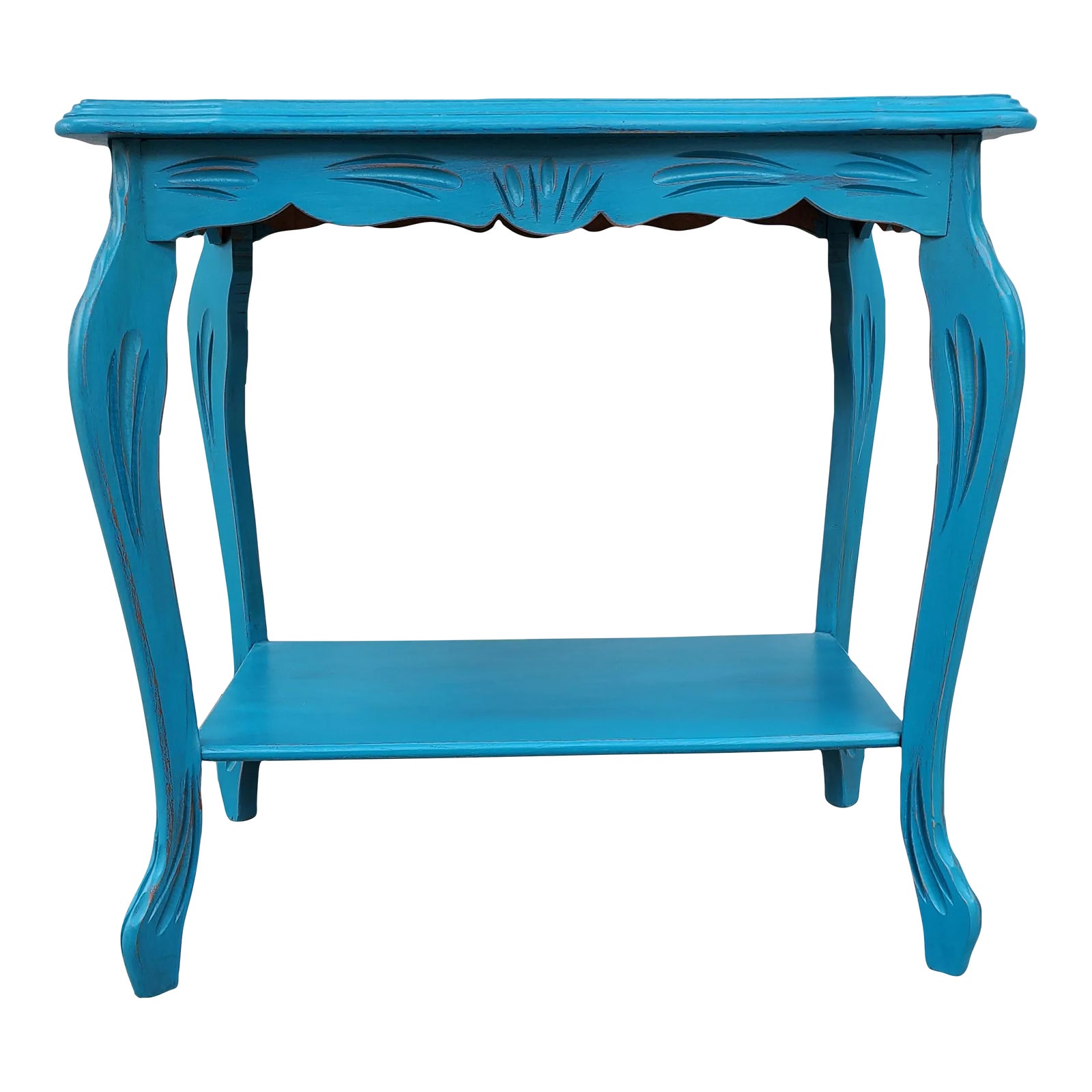 Late 20th Century Small Wood Side Table Painted Turquoise Chairish