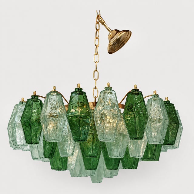 Poliedro Murano Glass Green Chandelier With Gold Metal Frame From Simoeng For Sale - Image 4 of 4