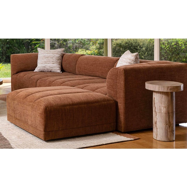Terra Cotta Upholstered Ottoman For Sale - Image 4 of 5
