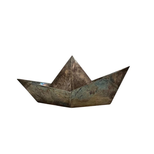 Modern Silver-Plated Paper Boat Sculpture, Paola C. By Aldo Cibic Italy 1980s For Sale - Image 10 of 17