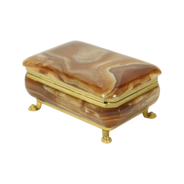 Vintage Italian Jewelry Box in Alabaster with Gold Lions Paws, 1960s For Sale - Image 11 of 13