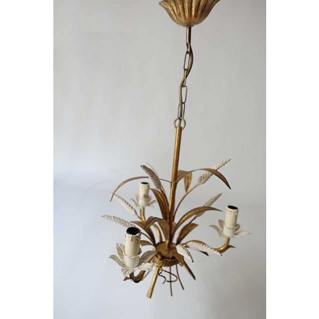 1970s Vintage Metal Chandelier Lamp with Ears of Wheat attributed to Kogl Hans, 1970s For Sale - Image 5 of 6
