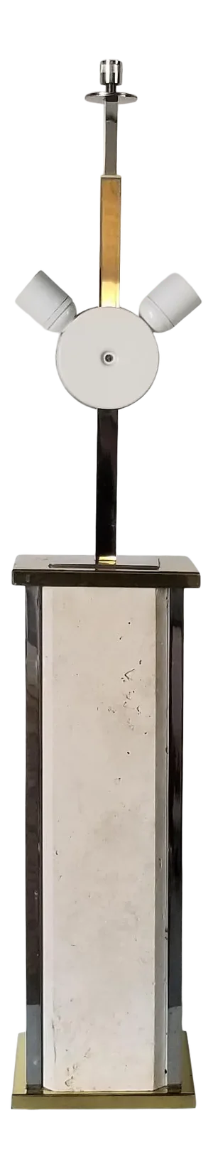 1970s Italian Sciolari Travertine Chrome and Brass Table Lamp
