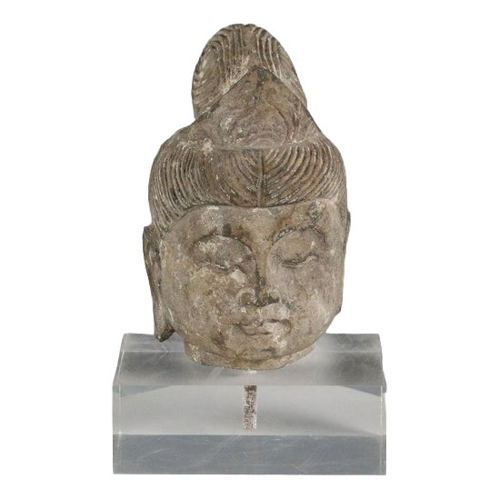 Stone Buddha with Acrylic Glass Base For Sale