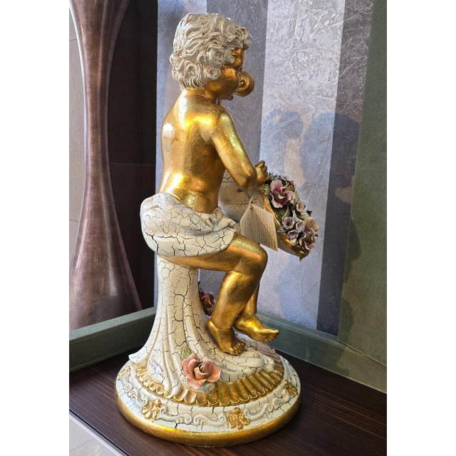 Lorenzon Italian Gold Cherub Ceramic Sculpture For Sale - Image 4 of 10
