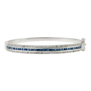 925 Sterling Silver Sapphire Diamond Bangle Bracelet- Unisex Jewelry by Caratandher