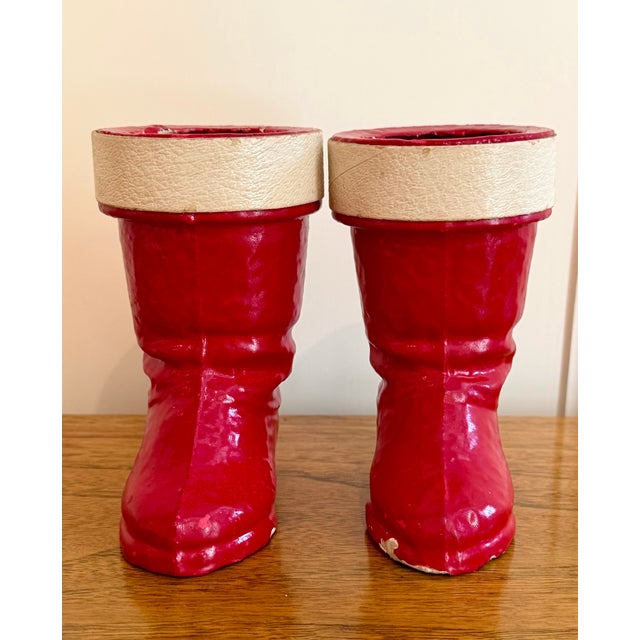 Art Nouveau 1930s German Pulp Paper Mache Santa Boot Candy Holders, Set of 2 For Sale - Image 3 of 12