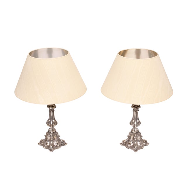Rococo Silver Plated Table Lamps, 1920s, Set of 2 For Sale - Image 4 of 14