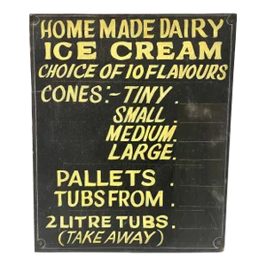 Vintage Hand-Painted Homemade Ice Cream Advertising Sign From England