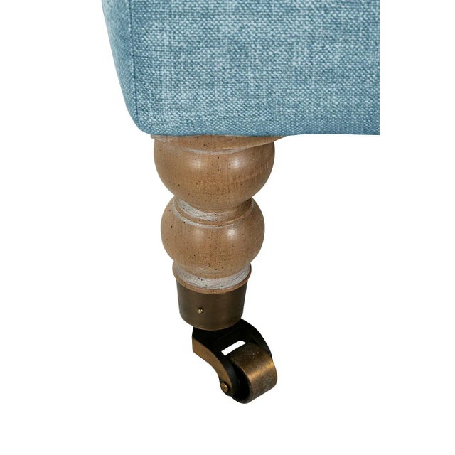 Greta Ottoman, Sky Linen For Sale - Image 6 of 7