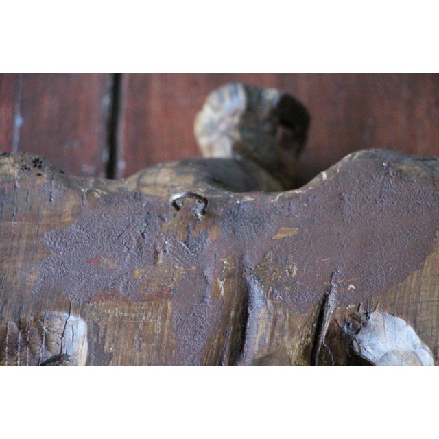 17th Century Antique Portuguese Bird Wearing Crown Wood Figure For Sale - Image 11 of 13