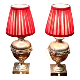 Vintage Gothic Style Silver Plated Table Lamps, 1930, Set of 2 For Sale