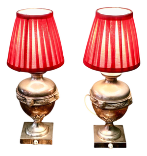 Vintage Gothic Style Silver Plated Table Lamps, 1930, Set of 2