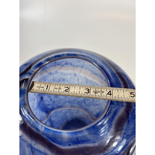 Late 20th Century Large Vase Blue Mouth Blown Art Glass Sea Scape Gold Dust vintage 12.5" For Sale - Image 13 of 16