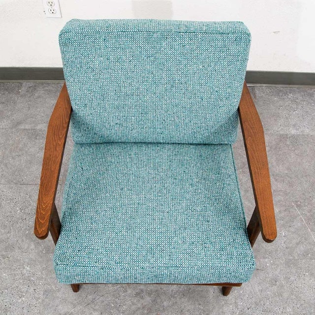 Wood Mid Century Danish Modern Lounge Chair Armchair Blue Aqua Arms MCM Denmark Japan For Sale - Image 7 of 12