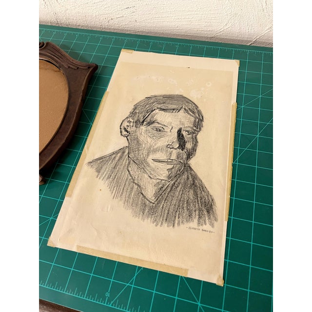 Charcoal Mid Century Charcoal Portrait by Kenneth Goss c.1966 For Sale - Image 8 of 12