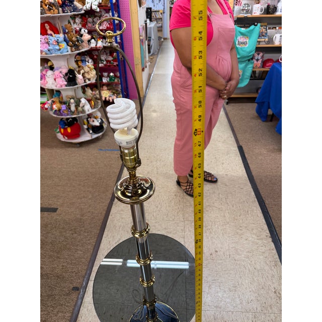 Vintage Mid Century Modern Chrome & Brass Floor Lamp Glass Table Hollywood Regency Faux Bamboo For Sale - Image 9 of 10