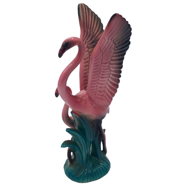 Mid-Century Modern 1950s Mid Century Modern Open Wing Mother & Child Pink Flamingo Ceramic Tabletop Statue by Leftons For Sale - Image 3 of 9