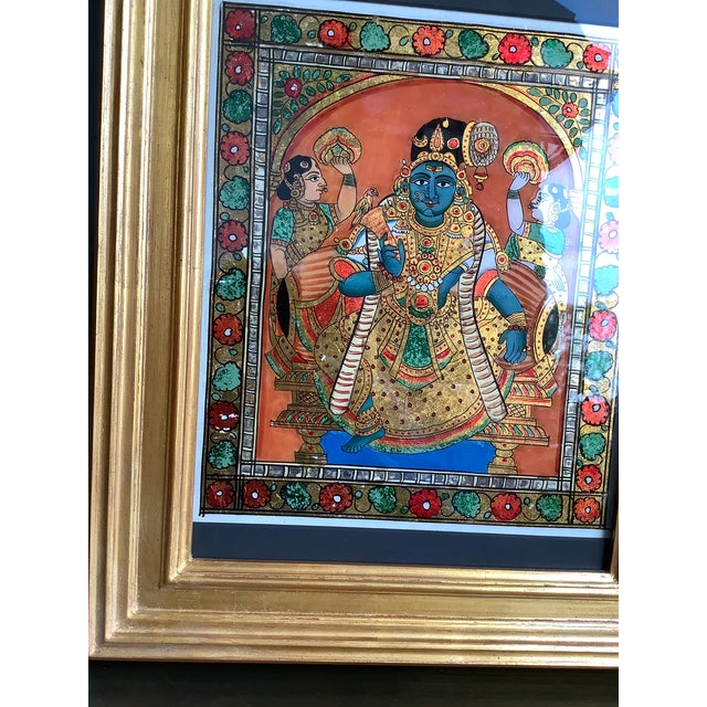 19th C Thanjavur Reverse Glass Painting Andal Tanjore South India Indian Antique Gold Gilt Frame For Sale In Los Angeles - Image 6 of 17
