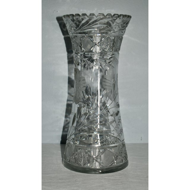 1920s Antique Brilliant Heavy Hand Cut Lead Crystal Vase For Sale - Image 5 of 12