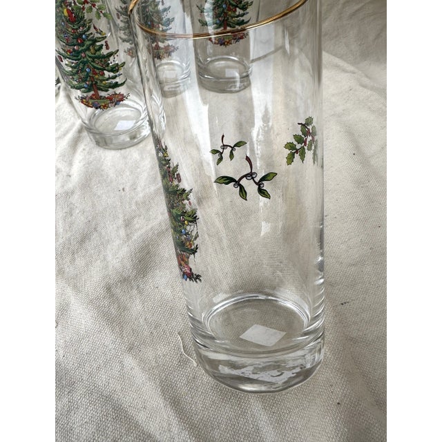 Vintage Set of 8 Spode Christmas Tree Highball Glasses For Sale In Palm Springs - Image 6 of 6