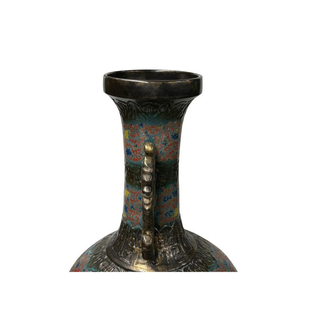 Orient Bronze Glaze Dragon Handle Color Floral Motif Ceramic Vase For Sale - Image 13 of 15
