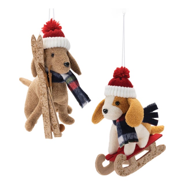 Plush Ski and Sled Dog Ornament (Set of 6) For Sale