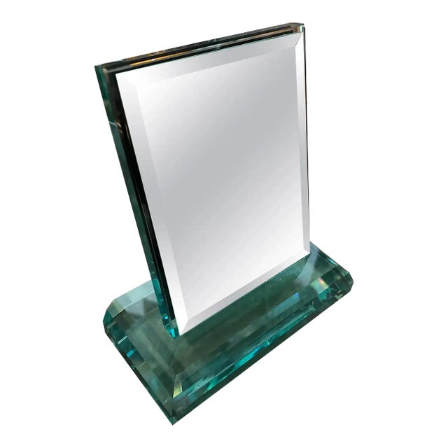 A 1950s Fontana Arte Style Mid-Century Modern Green Nilo Glass Vanity Mirror For Sale