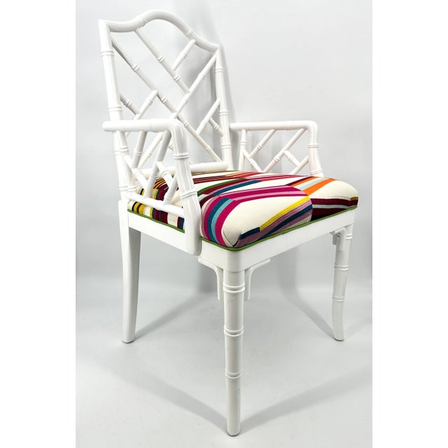 Pair of Chippendale Style Arm Chairs upholstered in a beautiful Pierre Frey Fabric in the pattern Carriacou. Chairs are a...