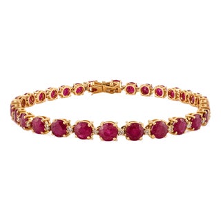 Handcrafted 12.99Ct Round Cut Ruby & Diamond Tennis Bracelet in 18k Gold For Sale