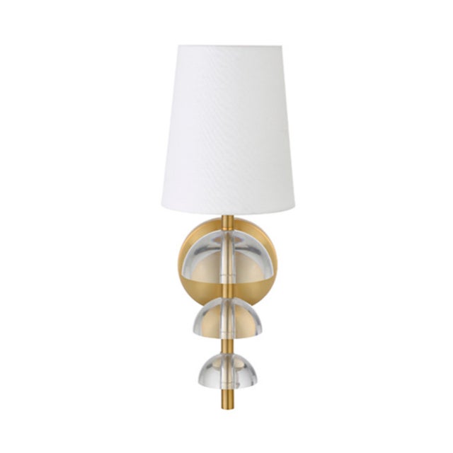 Matthew Izzo Home Demi Antique Brass and Stacked Acrylic Hemisphere Detail Wall Sconce With White Shade For Sale - Image 9 of 9