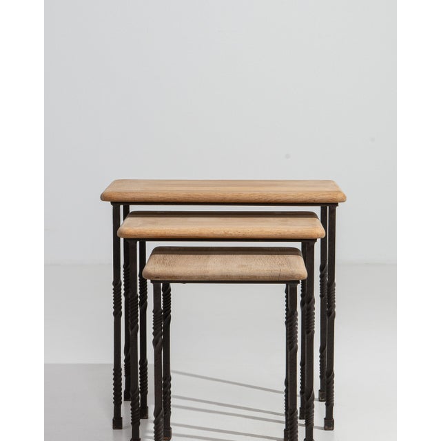 1970s Set Of Three Cast Iron Nesting Tables With Wooden Tops For Sale - Image 11 of 13