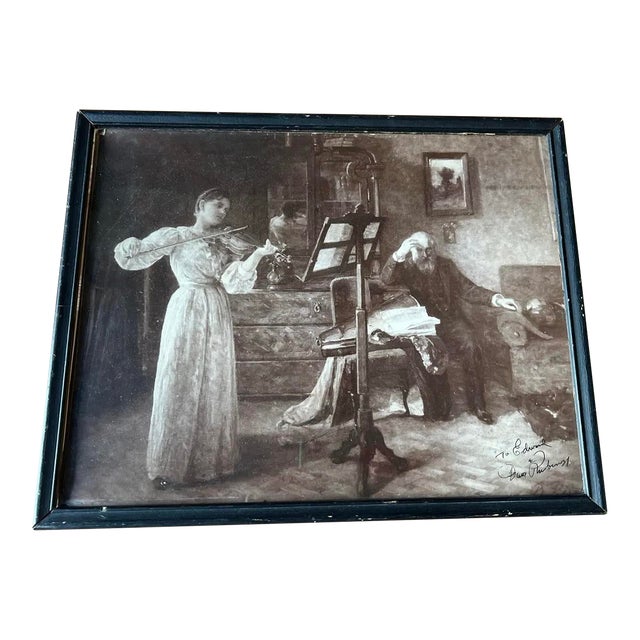 Vintage French Print of "The Violin Lesson" in a Frame For Sale