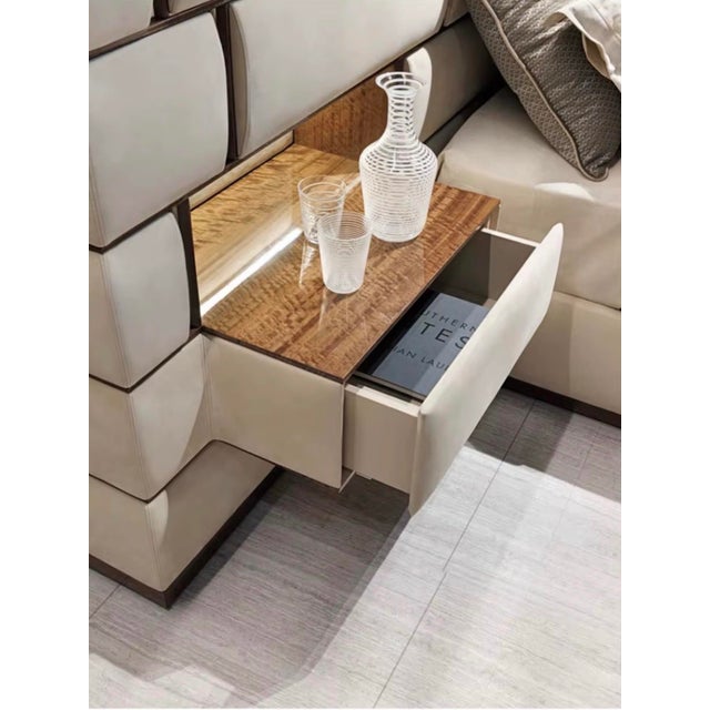 Early 21st Century Modern Italian Upholstered King Bed With Integrated Storage Headboard For Sale - Image 5 of 6